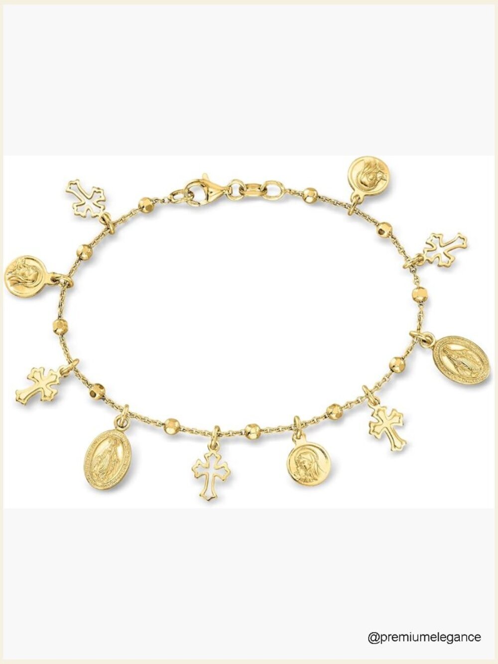 18K Gold Over Sterling Religious Charm Bracelet Clasp-Free Italian